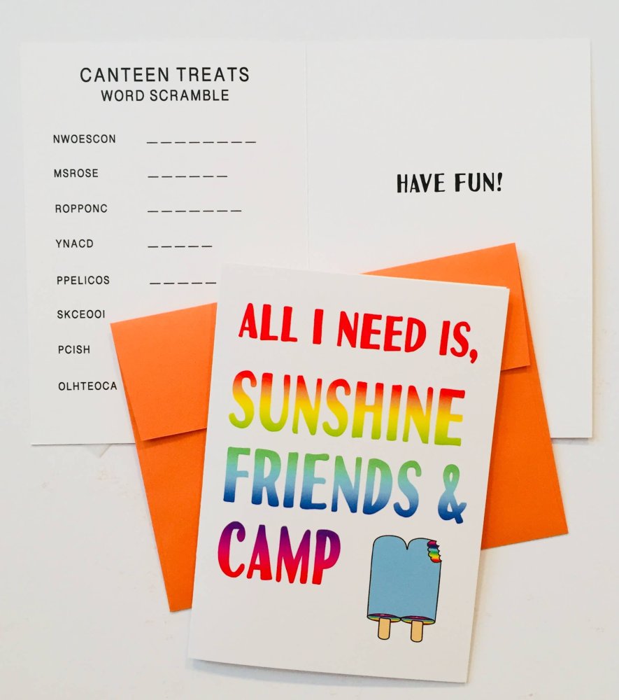 ALL I NEED IS SUNSHINE, FRIENDS & CAMP Greeting Card