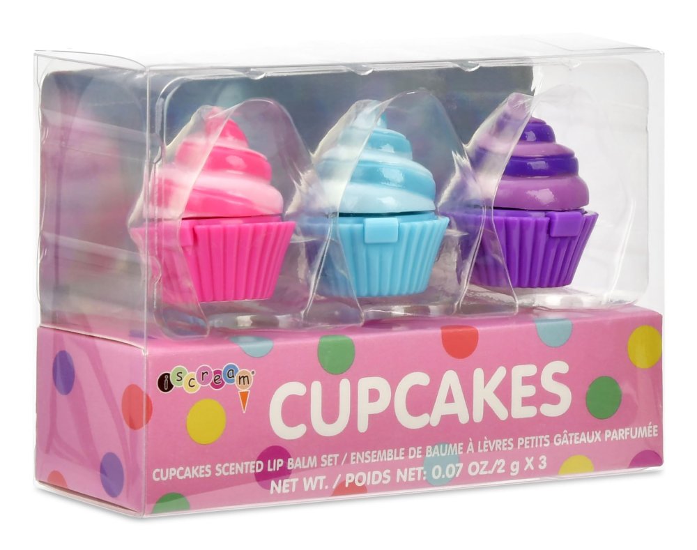 iscream 3-Piece Cupcake Swirl Shaped and Scented Lip Balm Set